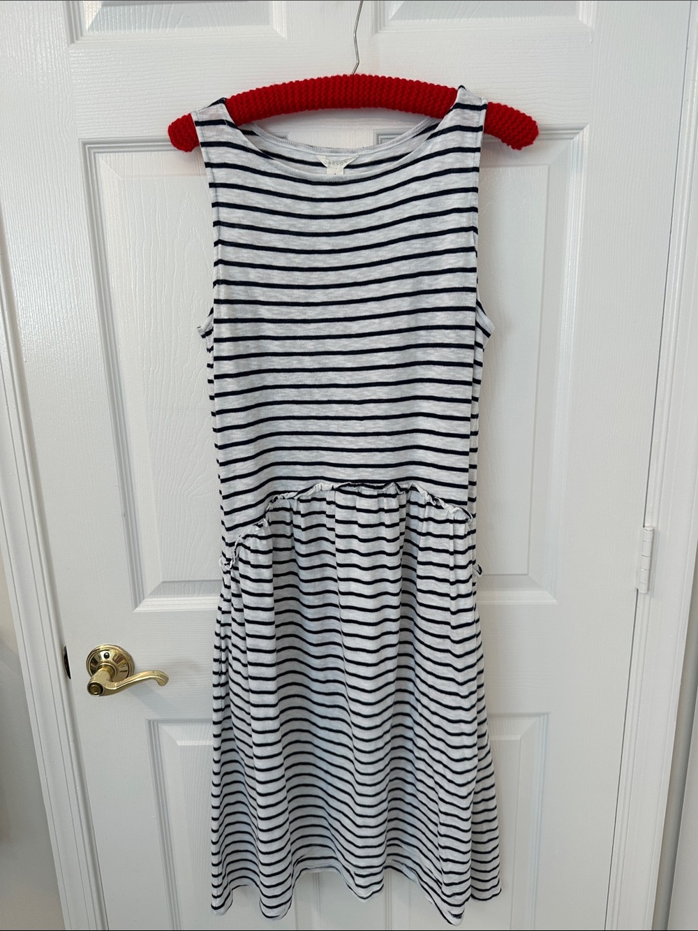 Navy and White Stripe Sleeveless Dress with Drop-waist Caslon Size Medium